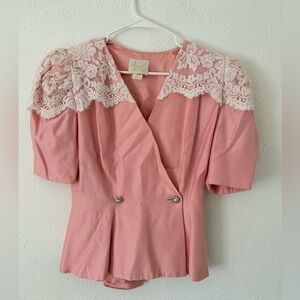 Vintage 80s Pink Lace Trim Blazer